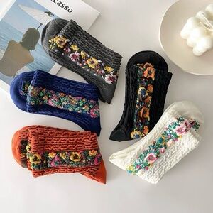 Colorful Floral Knit Socks Set